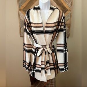 Christian Siriano Cream and Black Cape with Belted Waist